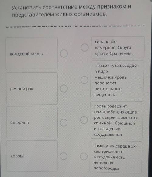 Установить соответствие между признаком и представителем живых организмов​