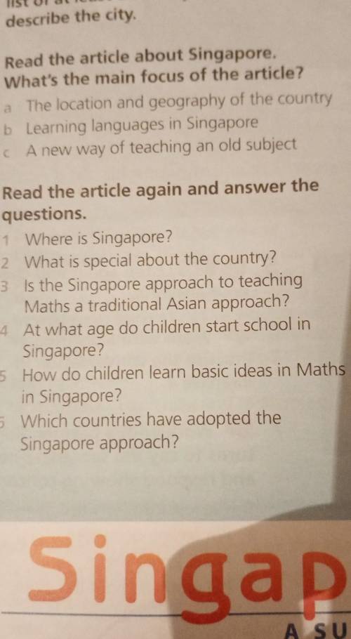 3.read the article again and answer the questions. Were is Singapore? What is special about the cout