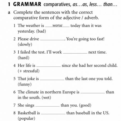 1 GRAMMAR comparatives, as... as, less... than a Complete the sentences with the correct comparative