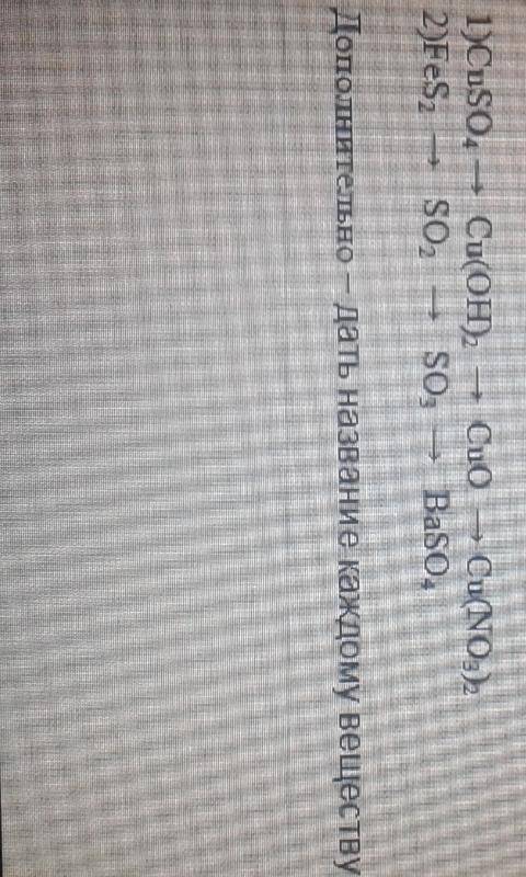 Решить цепочки превращения1)CuSO4-->Cu(OH)2-->CuO-->Cu(NO3)22)FeS2-->SO2-->SO3-->B