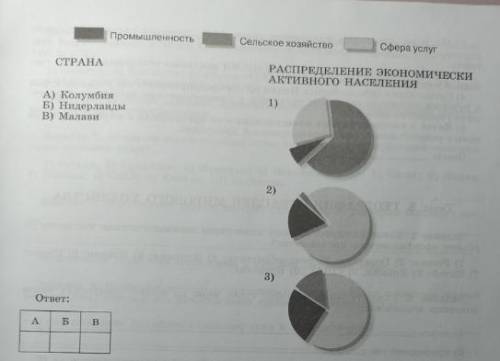 установите соответствие между страной и диаграммой, отражающей распределение её экономически активно