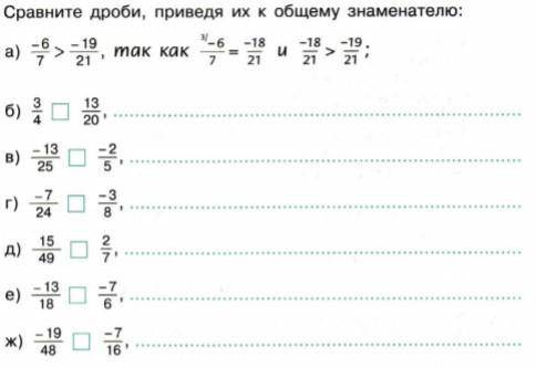 Материал за 6 класс. Сравните дроби приводя их к общему знаменателю (подробно