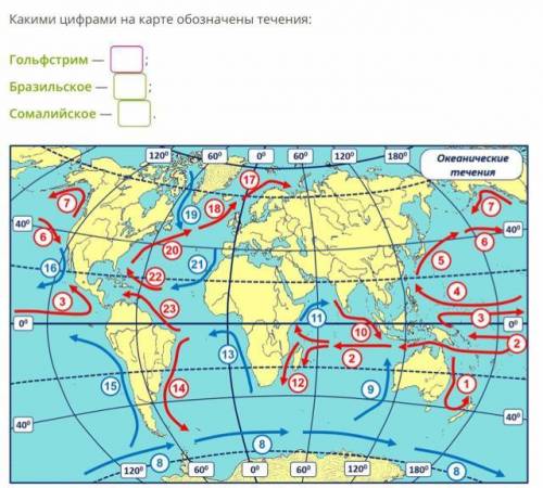 Какими цифрами на карте обозначены течения очень