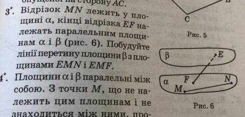 відрізок MN лежить у площині a,кінці відрізка EF належать паралельним площинам a і b.побудуйте лінії