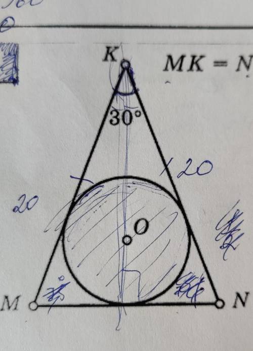 MK=NK=20найти площадь круга​​