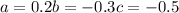 a=0.2 b=-0.3 c= - 0.5