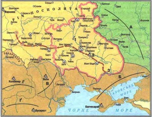 Як на карті позначено міста – центри полків? Скільки їх всього було в Гетьманщині?