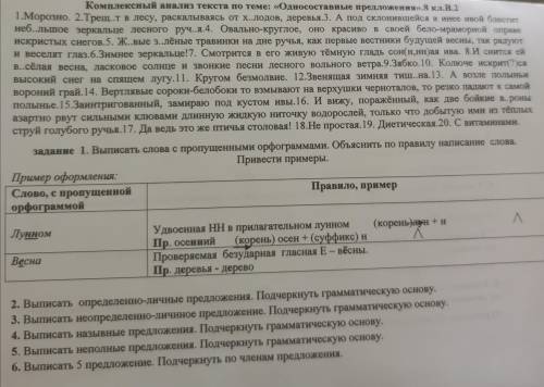 Комплексный анализ текста односоставные предложения морозно Только 2-5 задания