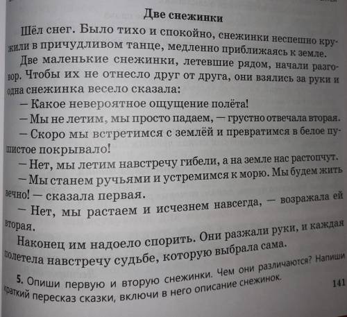 опиши первую и вторую снежинки . Чем они отличаются ? напиши коаткий пересказ сказки ,включи в него