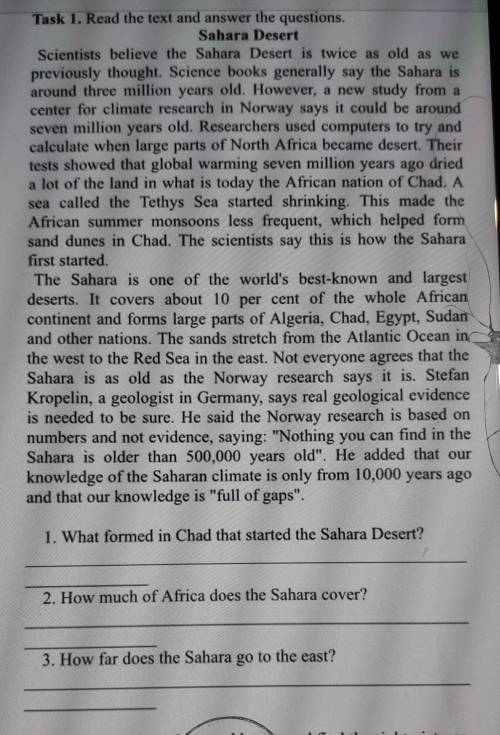 1. What formed in Chad that started the Sahara Desert? 2. How much of Africa does the Sahara cover?3