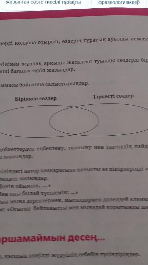 5. Венн диаграммасы бойынша салыстырыңдар.Біріккен сөздер Тіркесті сөздер​