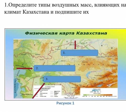 1.Определите типы воздушных масс, влияющих на климат Казахстана и подпишите их ​