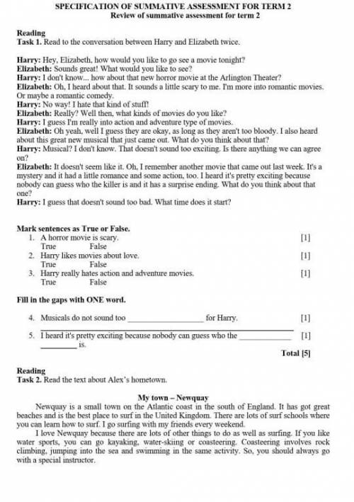 SPECIFICATION OF SUMMATIVE ASSESSMENT FOR TERM 2 Review of summative assessment for term 2​