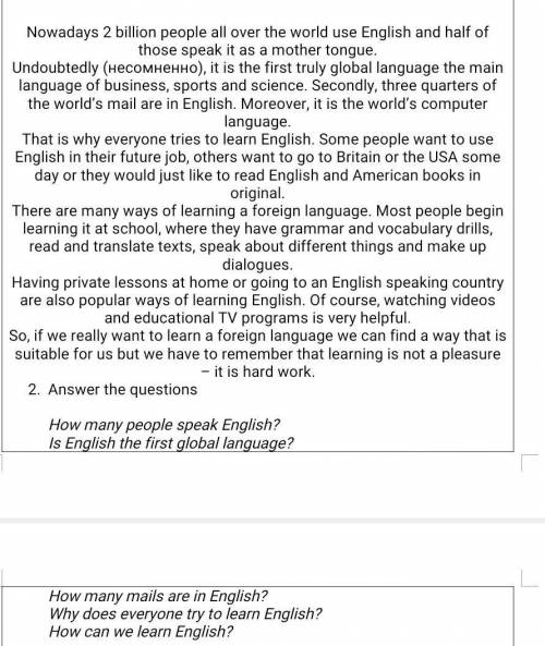 Answer the questions How many people speak English?Is English the first global language?How many mai