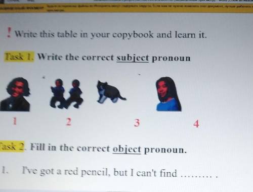 Write this table in your copybook and learn it. Task 1. Write the correct subject pronoun1234Task 2.