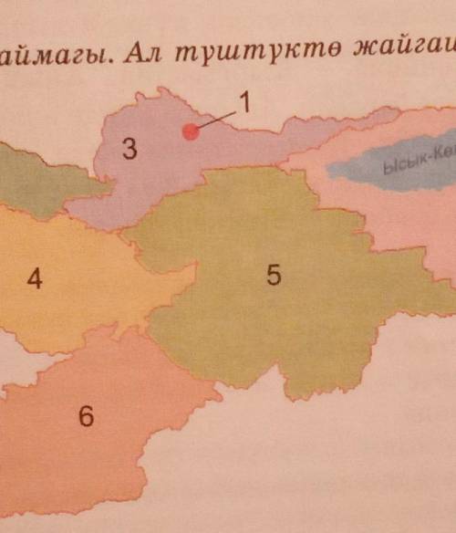 26. Картаны пайдаланып, Кыргызстандын аймактары кайда жайгашканын жазгыла.Үлгү: Бул – Ош аймагы. Ал