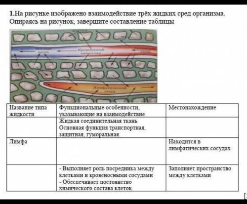 На рисунке изображено взаимодействие трёх жидких сред организма. Опираясь на рисунок, завершите сост