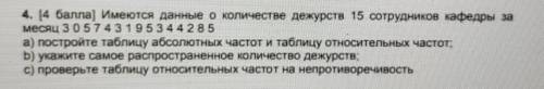 ЭТО СОЧ 4. ) имеются данные о количестве дежурста 15 сотрудников кафедры замесяц 3 0 5 7 4 3 1 9 5 3