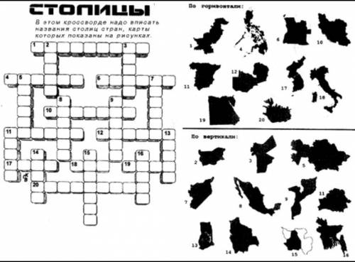 В этом кроссворде надо выписать названия столиц стран, карты которых показаны на рисунках.​