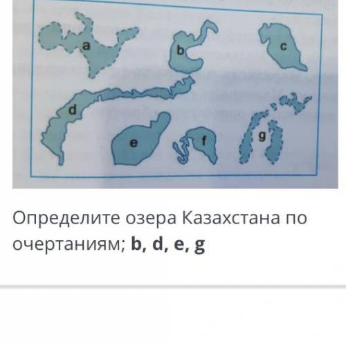 Определите озера Казахстана по очертаниям; b,d,e,g.