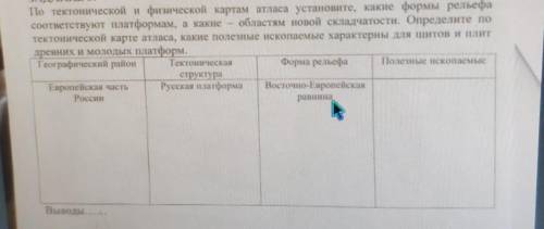 По тектонической и физической картам атласа установите, какие формы рельеира соответствуют платформа