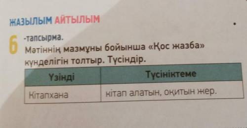 6 тапсырмаМәтіннің мазмұны бойыншақос жазба күнделігін толтыр . түсіндір