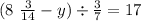 (8 \ \frac{3}{14} - y) \div \frac{3}{7} = 17