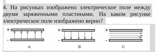 4. На рисунках изображено электрическое поле между двумя заряженными пластинами. На каком рисунке эл