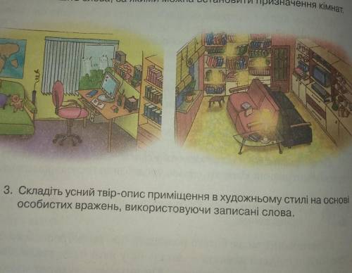 Складіть усний твір опис приміщення в художньому стилі на основі особистих вражень, використовуючи з