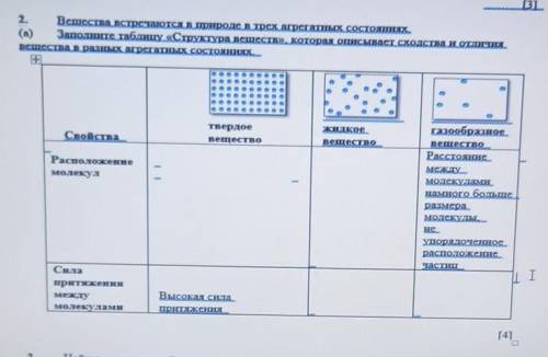 2. Вещества встречаются в природе в трех агрегатных состояниях. (a) Заполните таблицу «Структура вещ