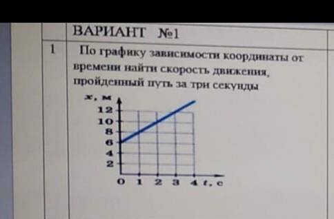 по графику в зависимости координаты от времени найти скорость движения, пройденный путь за три секун