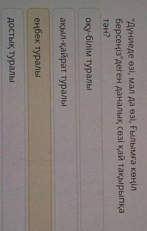 Дүниеде өзі, мал да өзі, ғылымға көңіл берсеңіздеген даналық сөзі қай тақырыпқатән? Анау белгілені
