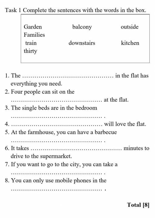 Task 1 Complete the sentences with the words in the box. Garden balcony outside Families train downs