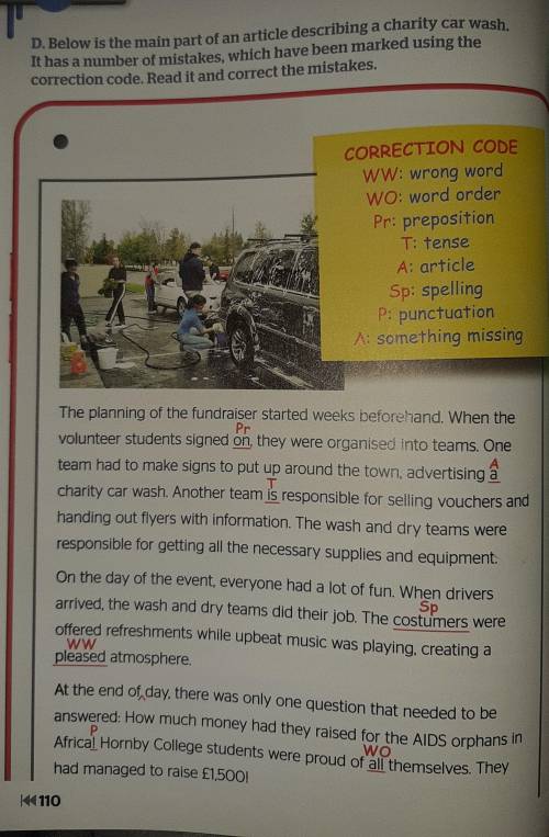 D. Below is the main part of an article describing a charity car wash. It has a number of mistakes,