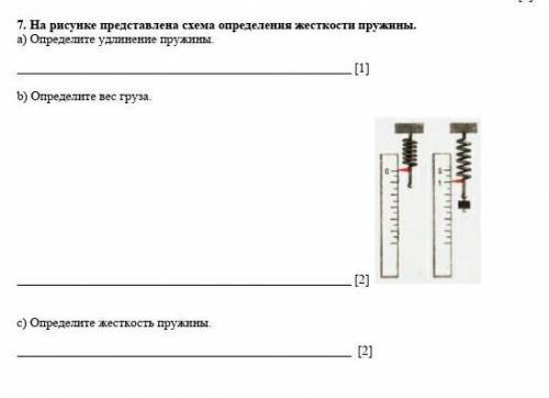 На рисунке представлена схема определения жесткости пружины. Определите удлинение пружины.     [1]Оп