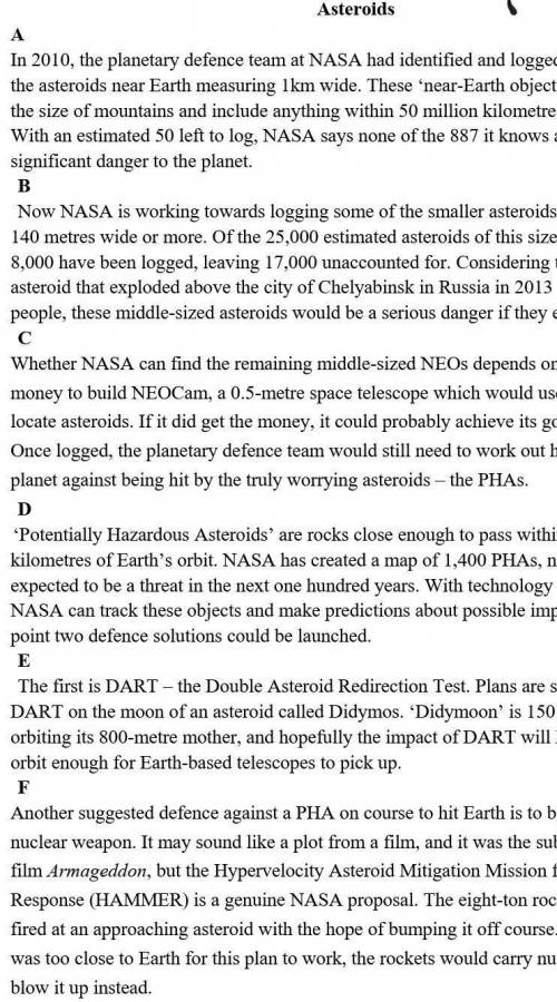 Task 2. Mark sentences as True or False. 1. , The planetary defence team at NASA had identified and