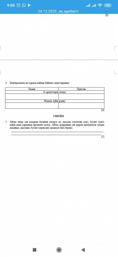 Шығармадағы екі қарама- қайшы бейнені ссалыстырыңыз 4-пен 5-ті беріңдерші берем