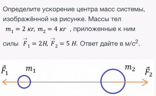 определите ускорение центра масс системы, изображенной на рисунке. Массы тел 2 кг и 4 кг, приложенны