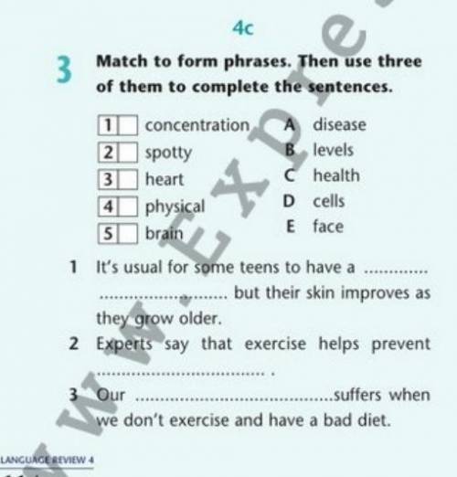 Match to form phrases. Then use three 3 of them to complete the sentences.