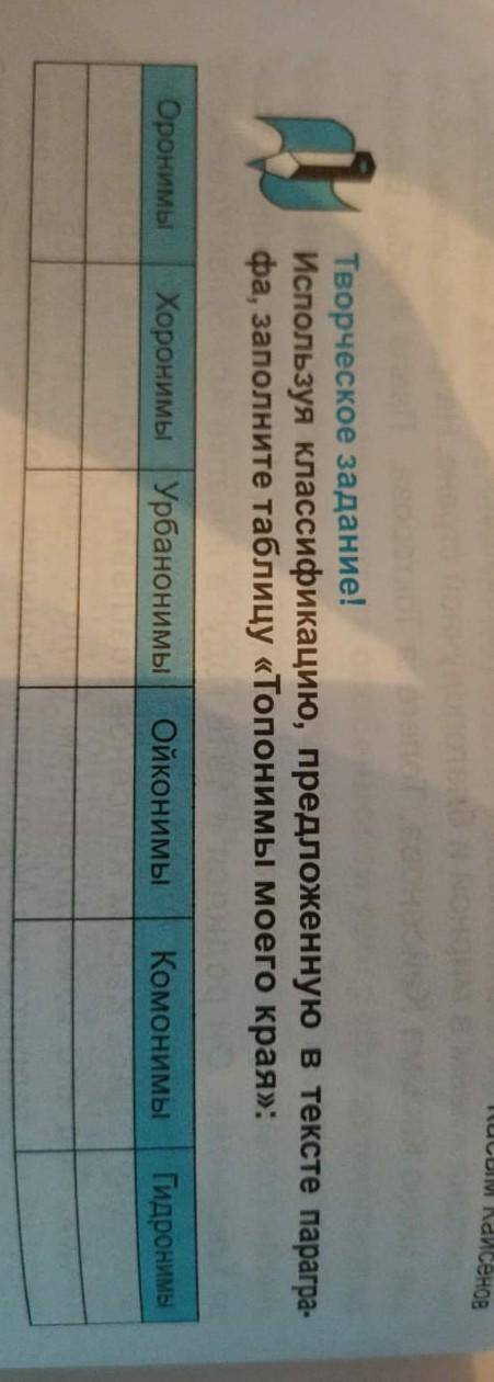 Творческое задание! Используя классификацию, предложенную в тексте параграфа, заполните таблицу «Топ