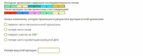 Исходная хромосома содержала последовательность генов: (смотрите скриншот) После мутации состав хром