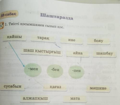 1. Тиісті қосымшамен сызып қос. қайшытарақинебояушаш қыстырғышайнашашбау-мен-бен-пенсусабынқағазмәши