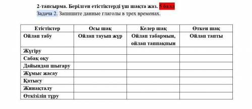 2-тапсырма. Берілген етістіктерді үш шақта жаз. Задача 2. Запишите данные глаголы в трех временах. Е