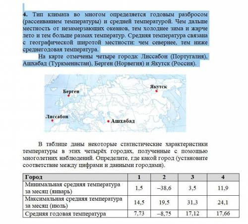 Тип климата во многом определяется годовым разбросом (рассеиванием температуры) и средней температур