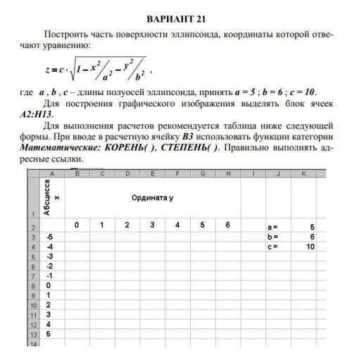 задание в Нужно чтобы вышла поверхность эллипсоида на графике в экселе.