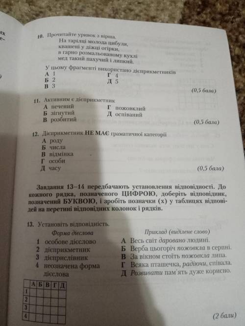 Там де квадратик напишіть 1)буква;2)буква і тд. А інші завдання просто вибрати правильну відповідь п