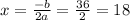 x=\frac{-b}{2a} =\frac{36}{2} =18