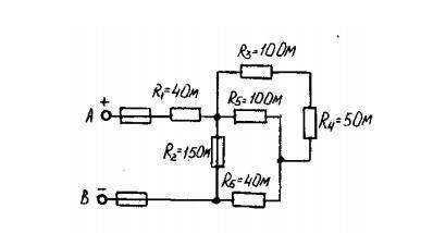 Задача по электротехнике. Дано: U=60B; R1=4 Ом; R2=15 Ом; R3=10 Ом; R4=5 Ом; R5=10 Ом; R6=4 Ом Найти