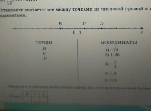 Установите соответствие между точками на числовой прямой и их координатами​