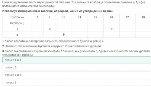 Ниже представлена часть периодической таблицы. Три элемента в таблице обозначены буквами a, b, c (не